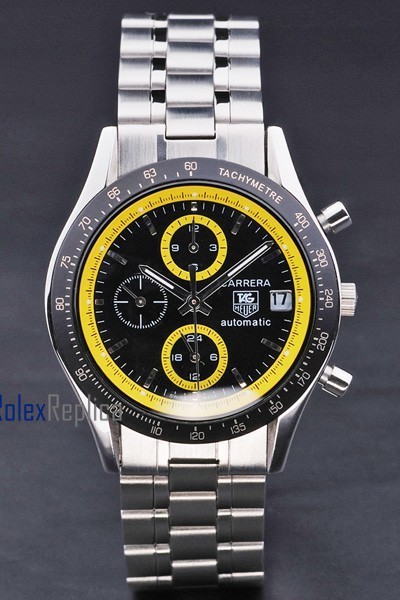 Tag-heuer replica carrera chrono acciaio yellow dial imitazione copia - immagine 2