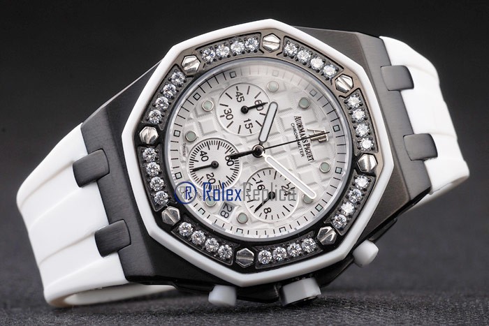 audemars piguet replica chrono offshore acciaio alinghi team lady white strip rubber imitazione copia - immagine 4