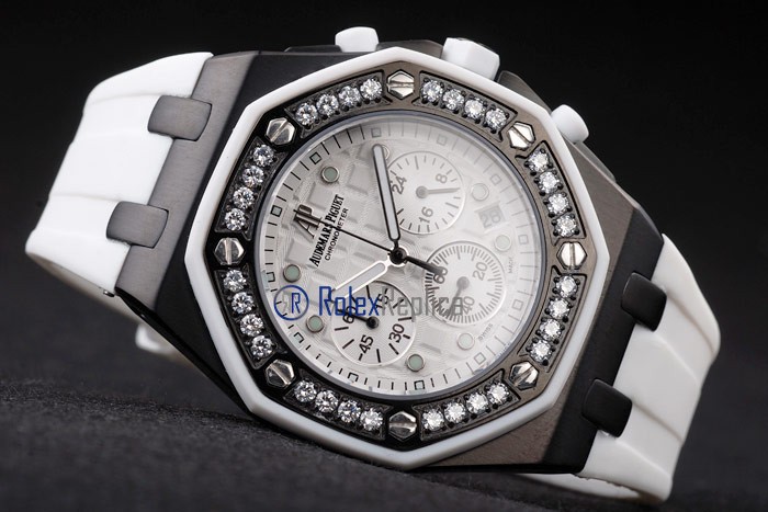 audemars piguet replica chrono offshore acciaio alinghi team lady white strip rubber imitazione copia - immagine 5