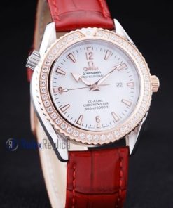 Omega replica seamaster co-axial red lady strip leather imitazione copia