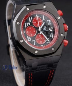 Alternative view of audemars piguet replica chrono offshore singapore GP2008 black dial panda strip leather imitazione copia