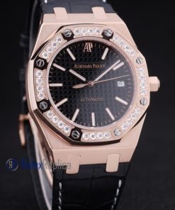audemars piguet replica royal oak jumb rose gold black dial strip leather imitazione copia