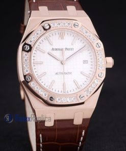audemars piguet replica royal oak jumb rose gold white dial strip leather brown imitazione copia