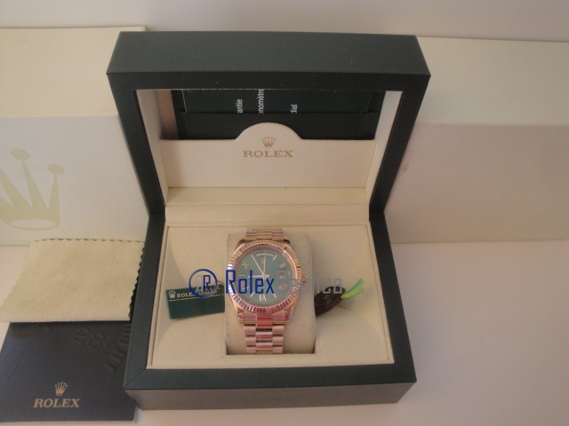 rolex replica daydate rose gold green dial orologio replica copia imitazione - immagine 2