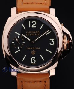 Alternative view of Panerai replica luminor marina rose gold cuoio black dial imitazione copia