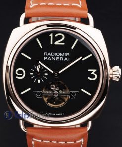 Alternative view of Panerai replica radiomir tourbillon acciaio cuoio black dial imitazione copia