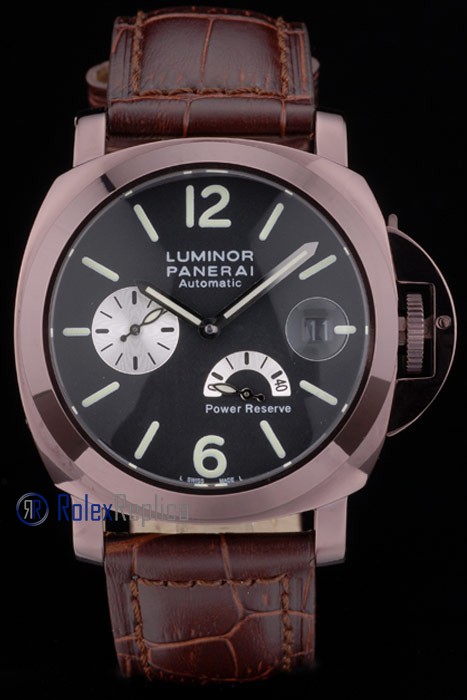 Panerai replica luminor power reserve pro-hunter pvd brown strip leather imitazione copia - immagine 2