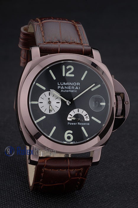 Panerai replica luminor power reserve pro-hunter pvd brown strip leather imitazione copia - immagine 5