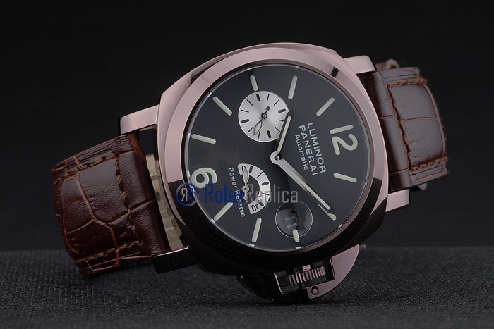 Panerai replica luminor power reserve pro-hunter pvd brown strip leather imitazione copia - immagine 6