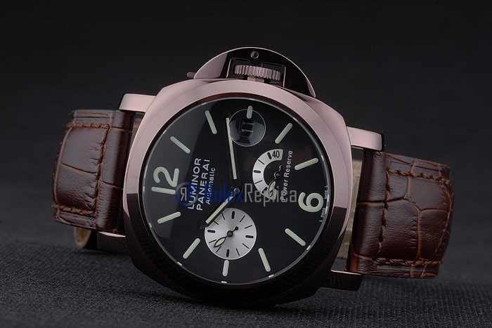 Panerai replica luminor power reserve pro-hunter pvd brown strip leather imitazione copia - immagine 7