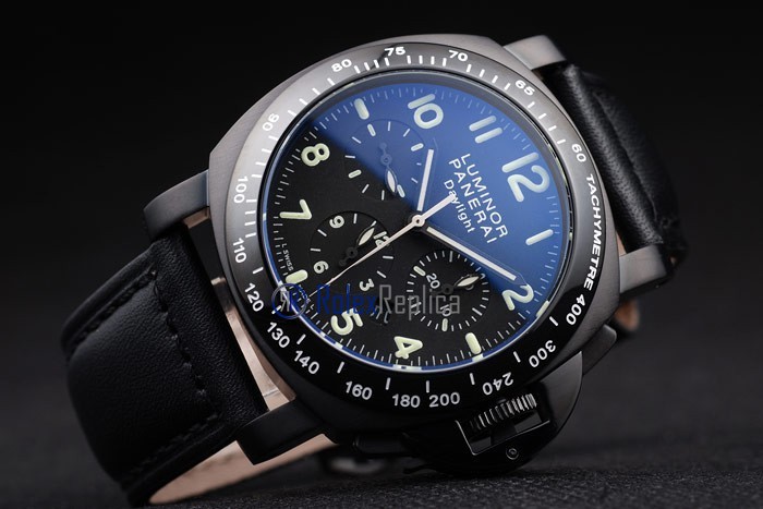 Panerai replica luminor daylight black dial chrono pro-hunter pvd strip leather imitazione copia - immagine 4