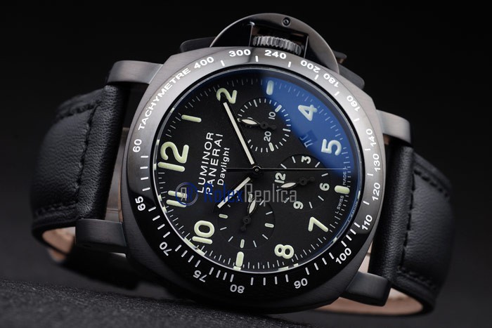 Panerai replica luminor daylight black dial chrono pro-hunter pvd strip leather imitazione copia - immagine 5