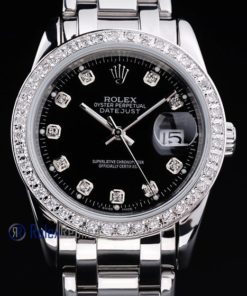 Alternative view of rolex replica datejust black full brillantini orologio imitazione