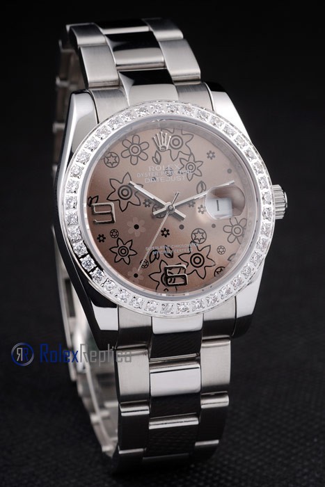 rolex replica datejust acciaio flower brown orologio imitazione - immagine 2