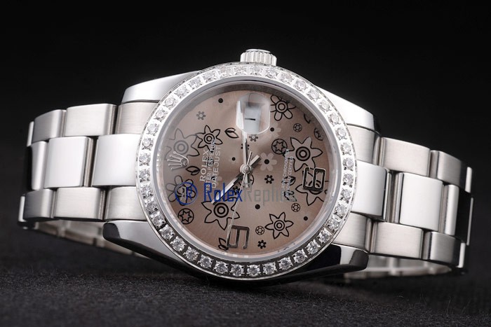rolex replica datejust acciaio flower brown orologio imitazione - immagine 5