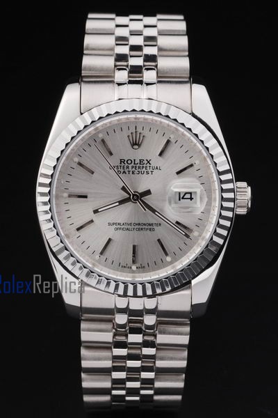 rolex replica datejust acciaio argentèè barrette orologio imitazione - immagine 2