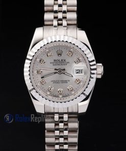 Alternative view of rolex replica datejust lady acciaio argentèè brillantini orologio imitazione