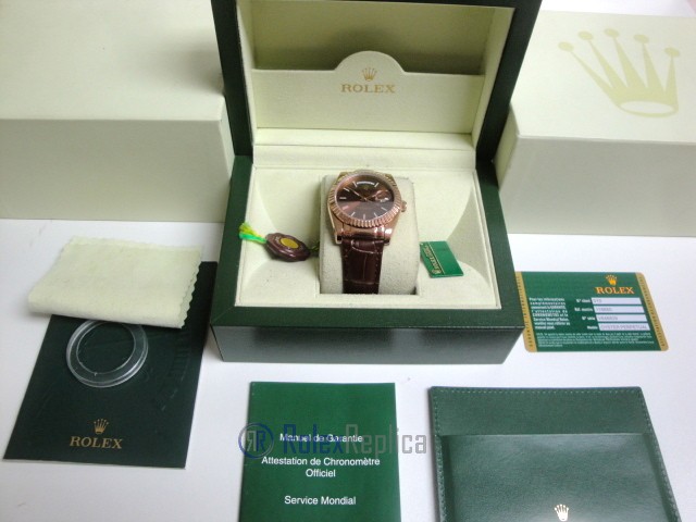 rolex replica daydate rose gold chocolate strip leather orologio replica copia imitazione - immagine 2