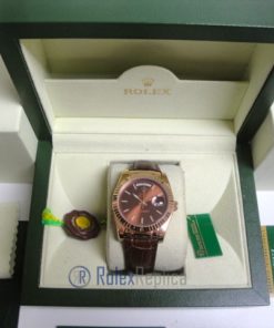 rolex replica daydate rose gold chocolate strip leather orologio replica copia imitazione