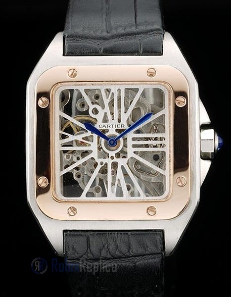Cartier replica santos skeletron acciaio rose gold strip leather orologio imitazione perfetta