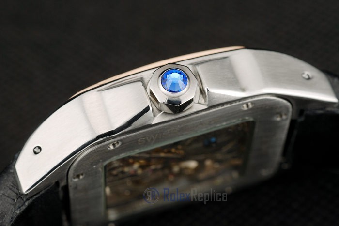 Cartier replica santos skeletron acciaio rose gold strip leather orologio imitazione perfetta - immagine 4
