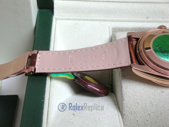 rolex replica daydate rose gold chocolate strip leather orologio replica copia imitazione - immagine 14