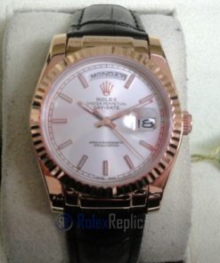 rolex replica daydate rose gold argentèè strip leather orologio replica copia imitazione