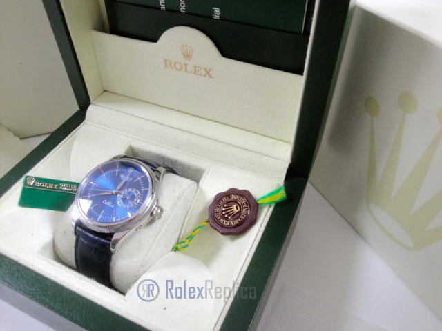 rolex replica cellini date blue dial orologio replica cinturino pelle - immagine 3