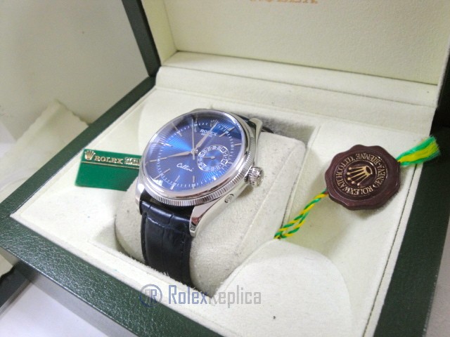 rolex replica cellini date blue dial orologio replica cinturino pelle - immagine 5
