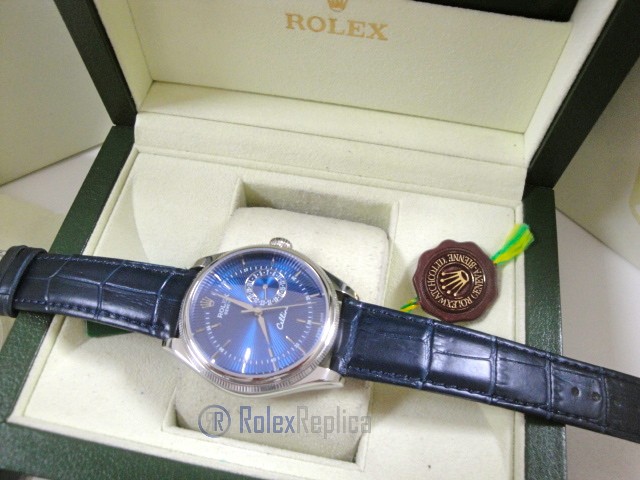 rolex replica cellini date blue dial orologio replica cinturino pelle - immagine 7