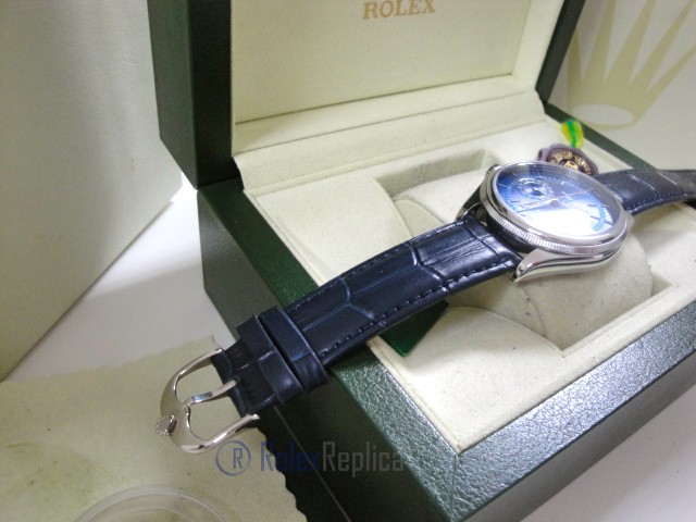 rolex replica cellini date blue dial orologio replica cinturino pelle - immagine 8