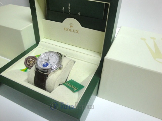 rolex replica cellini moonphase white dial orologio replica cinturino pelle - immagine 3