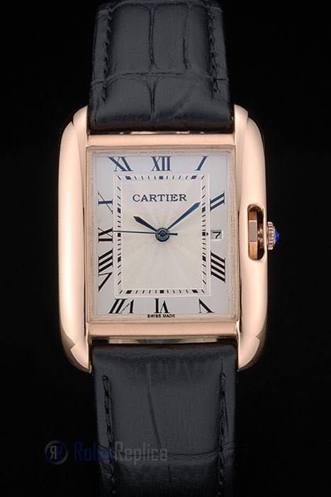 Cartier replica tank americaine rose gold strip leather black orologio imitazione perfetta - immagine 2