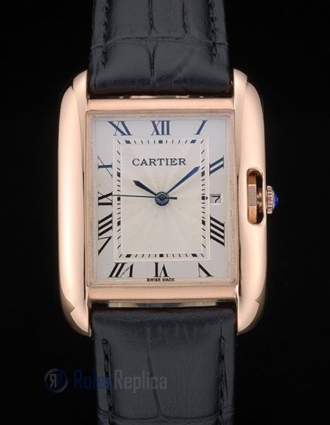 Cartier replica tank americaine rose gold strip leather black orologio imitazione perfetta