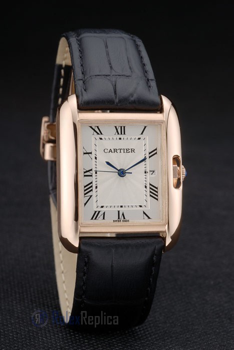 Cartier replica tank americaine rose gold strip leather black orologio imitazione perfetta - immagine 4