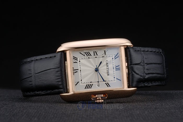 Cartier replica tank americaine rose gold strip leather black orologio imitazione perfetta - immagine 5