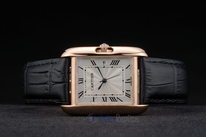 Cartier replica tank americaine rose gold strip leather black orologio imitazione perfetta - immagine 6