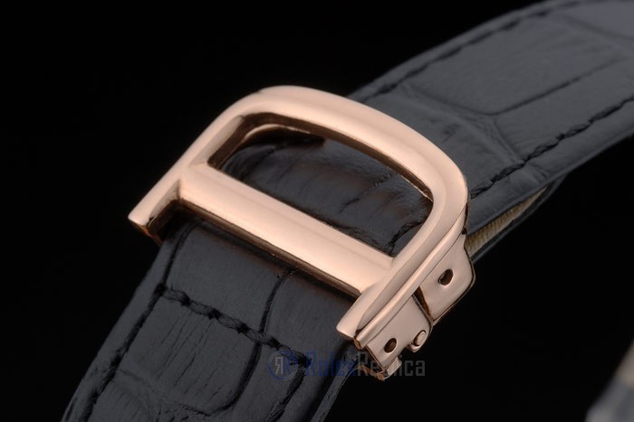 Cartier replica tank americaine rose gold strip leather black orologio imitazione perfetta - immagine 7