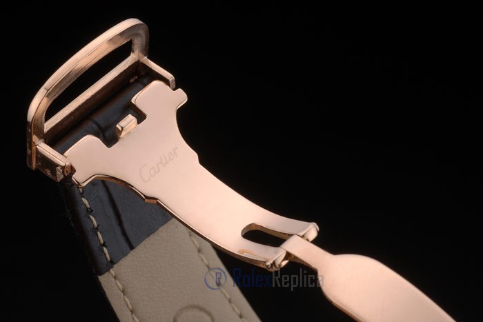 Cartier replica tank americaine rose gold strip leather black orologio imitazione perfetta - immagine 8