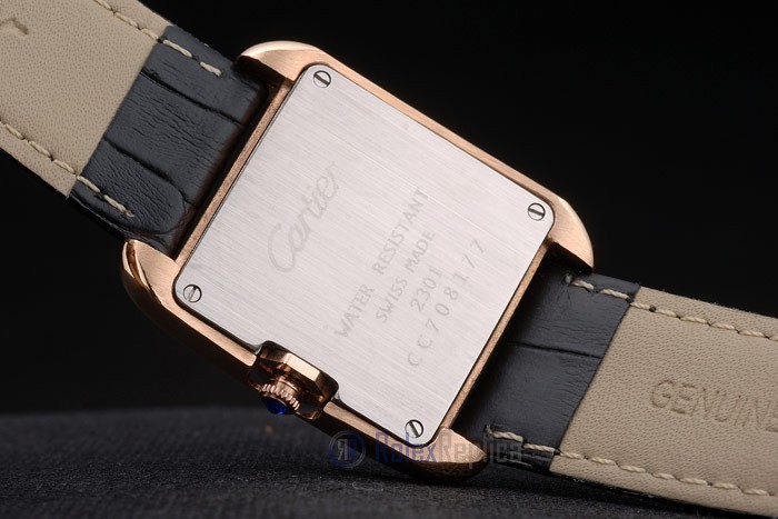 Cartier replica tank americaine rose gold strip leather black orologio imitazione perfetta - immagine 9