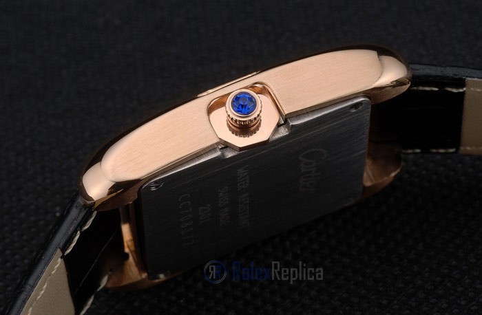 Cartier replica tank americaine rose gold strip leather black orologio imitazione perfetta - immagine 11