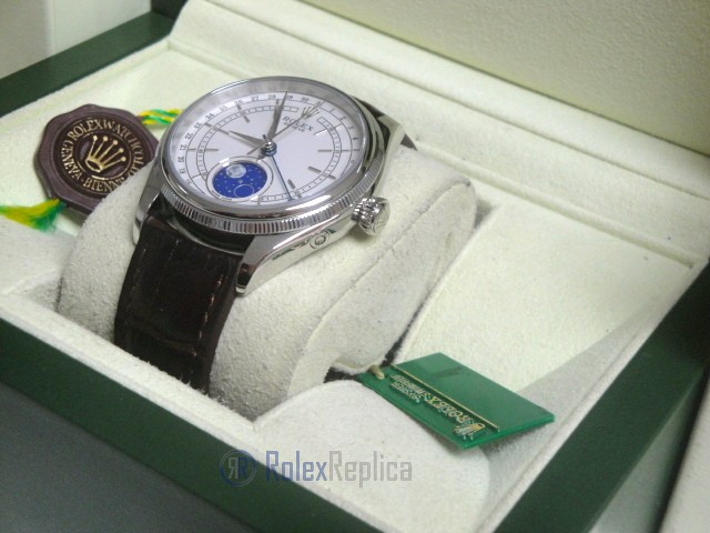 rolex replica cellini moonphase white dial orologio replica cinturino pelle - immagine 6