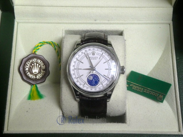 rolex replica cellini moonphase white dial orologio replica cinturino pelle - immagine 7