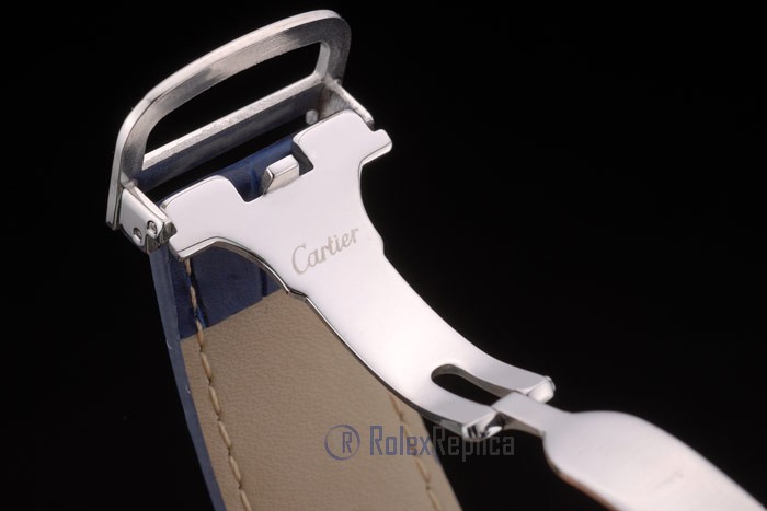 Cartier replica tank americaine acciaio brillantini bezel strip leather blu orologio imitazione perfetta - immagine 8