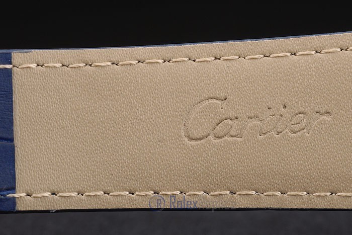 Cartier replica tank americaine acciaio brillantini bezel strip leather blu orologio imitazione perfetta - immagine 9