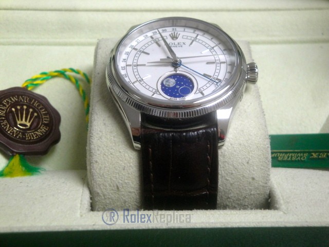 rolex replica cellini moonphase white dial orologio replica cinturino pelle - immagine 8