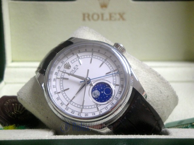 rolex replica cellini moonphase white dial orologio replica cinturino pelle - immagine 9