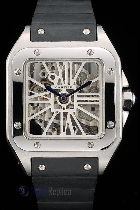 Cartier replica santos skeletron acciaio strip leather orologio imitazione perfetta - immagine 2