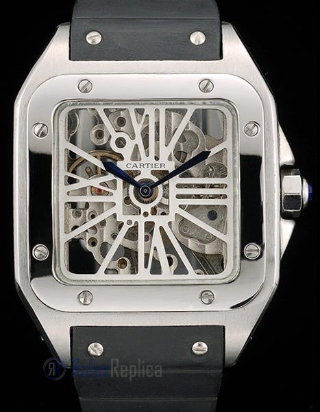Cartier replica santos skeletron acciaio strip leather orologio imitazione perfetta