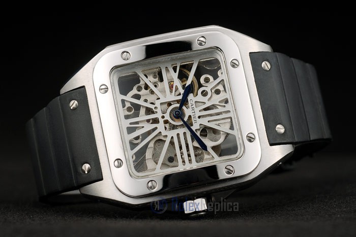 Cartier replica santos skeletron acciaio strip leather orologio imitazione perfetta - immagine 5